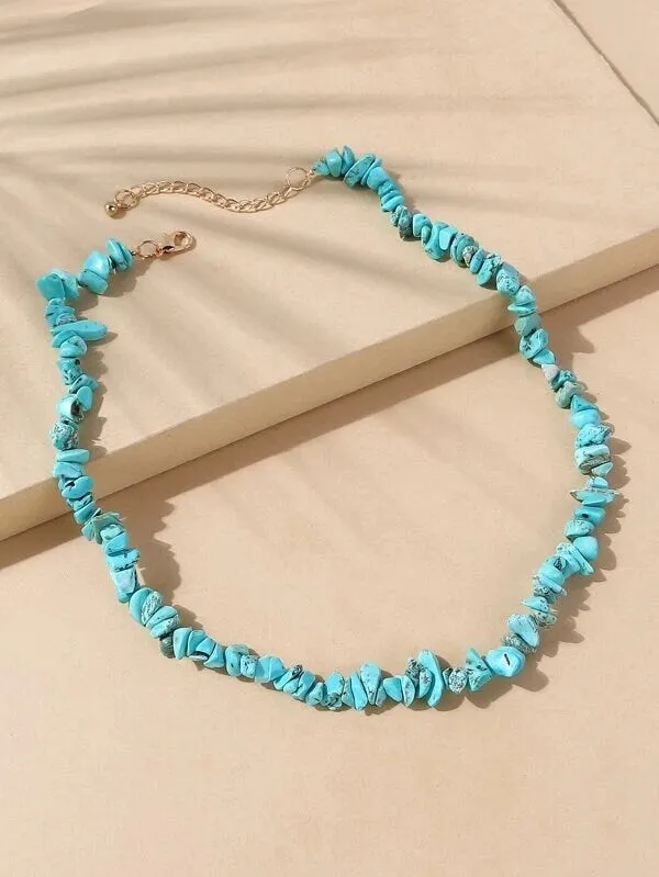 Natural Turquoise Nugget Choker Boho Gem Unisex Necklace or Turquoise Dangle Earrings or Hoop Earrings