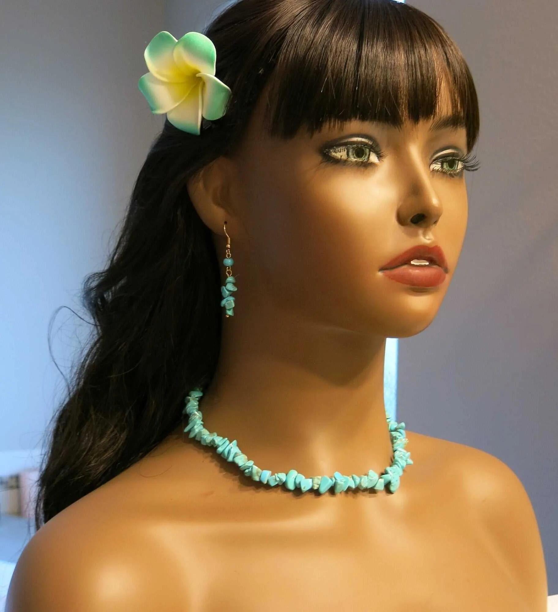 Natural Turquoise Nugget Choker Boho Gem Unisex Necklace or Turquoise Dangle Earrings or Hoop Earrings