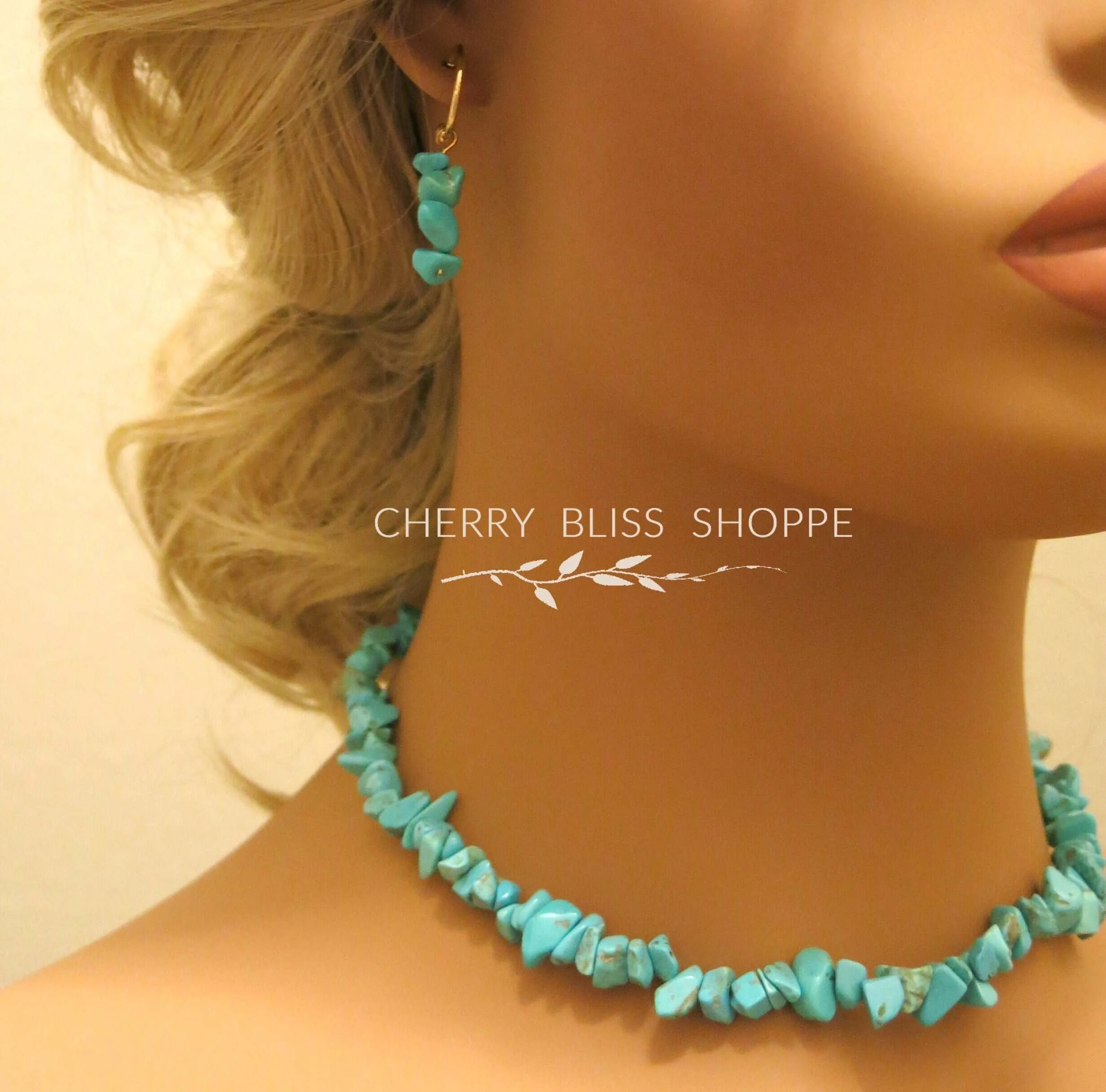 Natural Turquoise Nugget Choker Boho Gem Unisex Necklace or Turquoise Dangle Earrings or Hoop Earrings