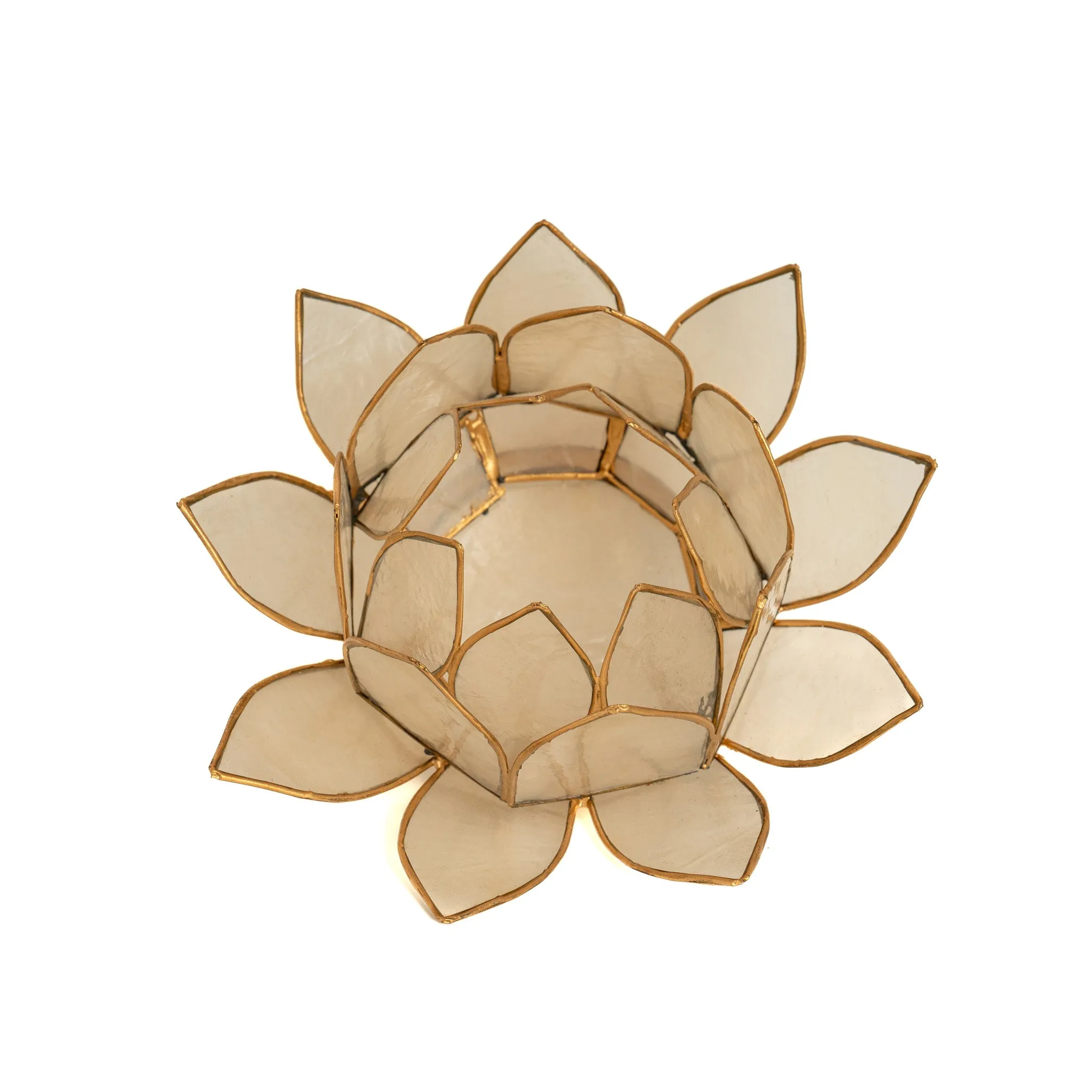 Natural White Mother of Pearl Opening Lotus Tealight Candle Holder