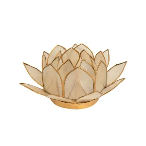 Natural White Mother of Pearl Opening Lotus Tealight Candle Holder