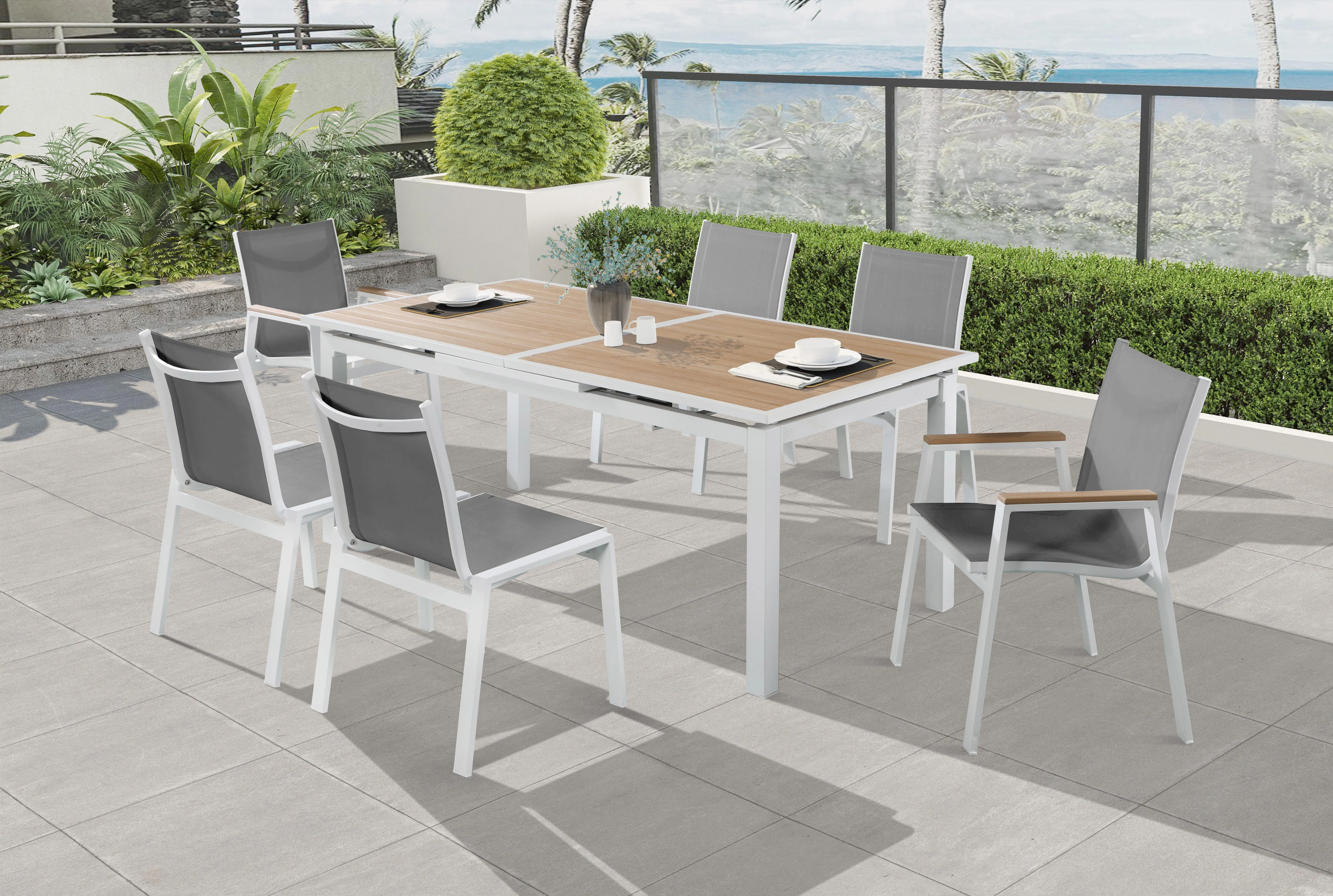 Nizuc Grey Mesh Waterproof Fabric Outdoor Patio Aluminum Mesh Dining Arm Chair