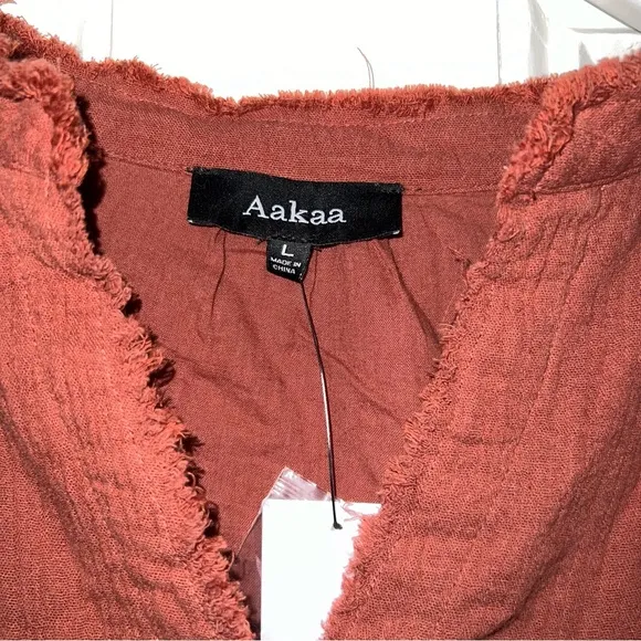 NWT AAKAA Brown Gauze Peasant Dress Size L