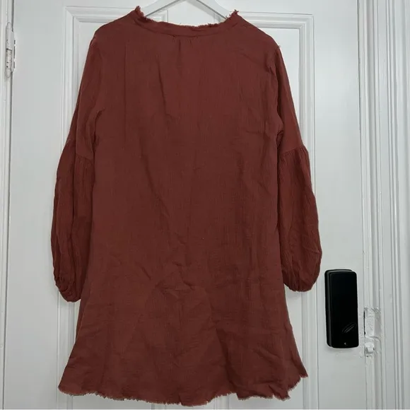NWT AAKAA Brown Gauze Peasant Dress Size L