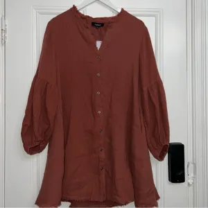 NWT AAKAA Brown Gauze Peasant Dress Size L