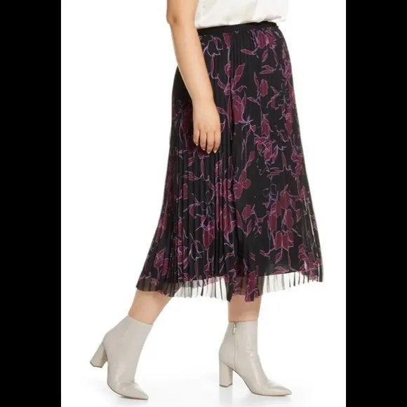 NWT Halogen Women Skirt Pleated Plus Size 2X Black