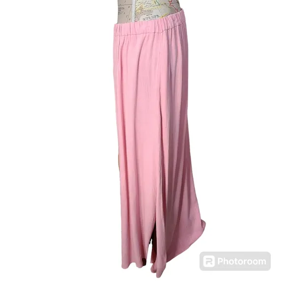 NWT Lucy Paris Vienna Size Large Powder Pink Crepe Side Split Pull-on Maxi Skirt