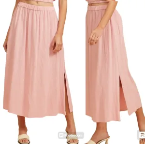 NWT Lucy Paris Vienna Size Large Powder Pink Crepe Side Split Pull-on Maxi Skirt