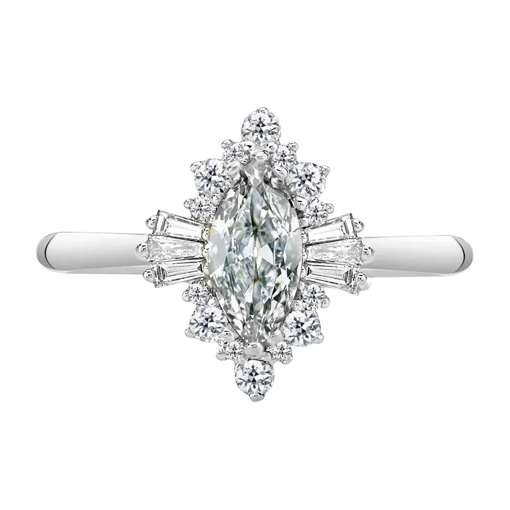 Old Fashioned Marquise Cut Earth Mined Diamond Ring