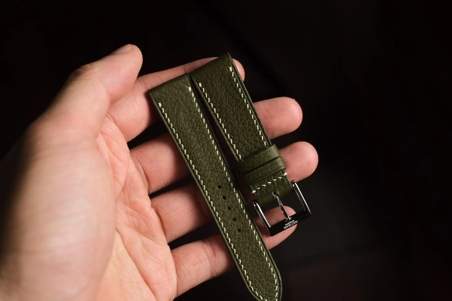 Olive Green Negonda Shrunken Calf Leather Strap