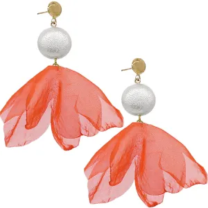 Orange Chiffon Flowy Earrings
