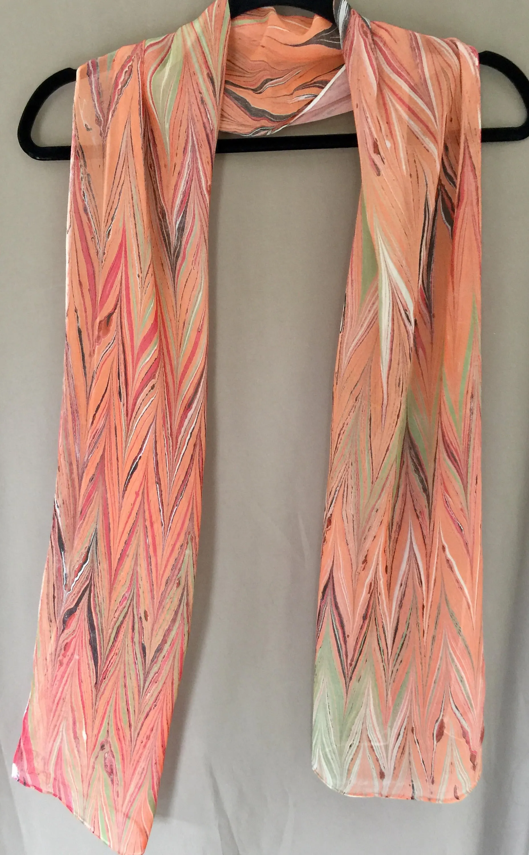 Orange green chevron  Soft Chiffon Silk 68x14"