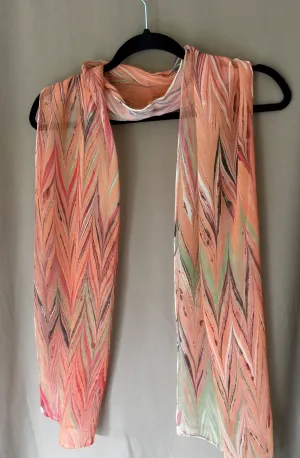 Orange green chevron  Soft Chiffon Silk 68x14"