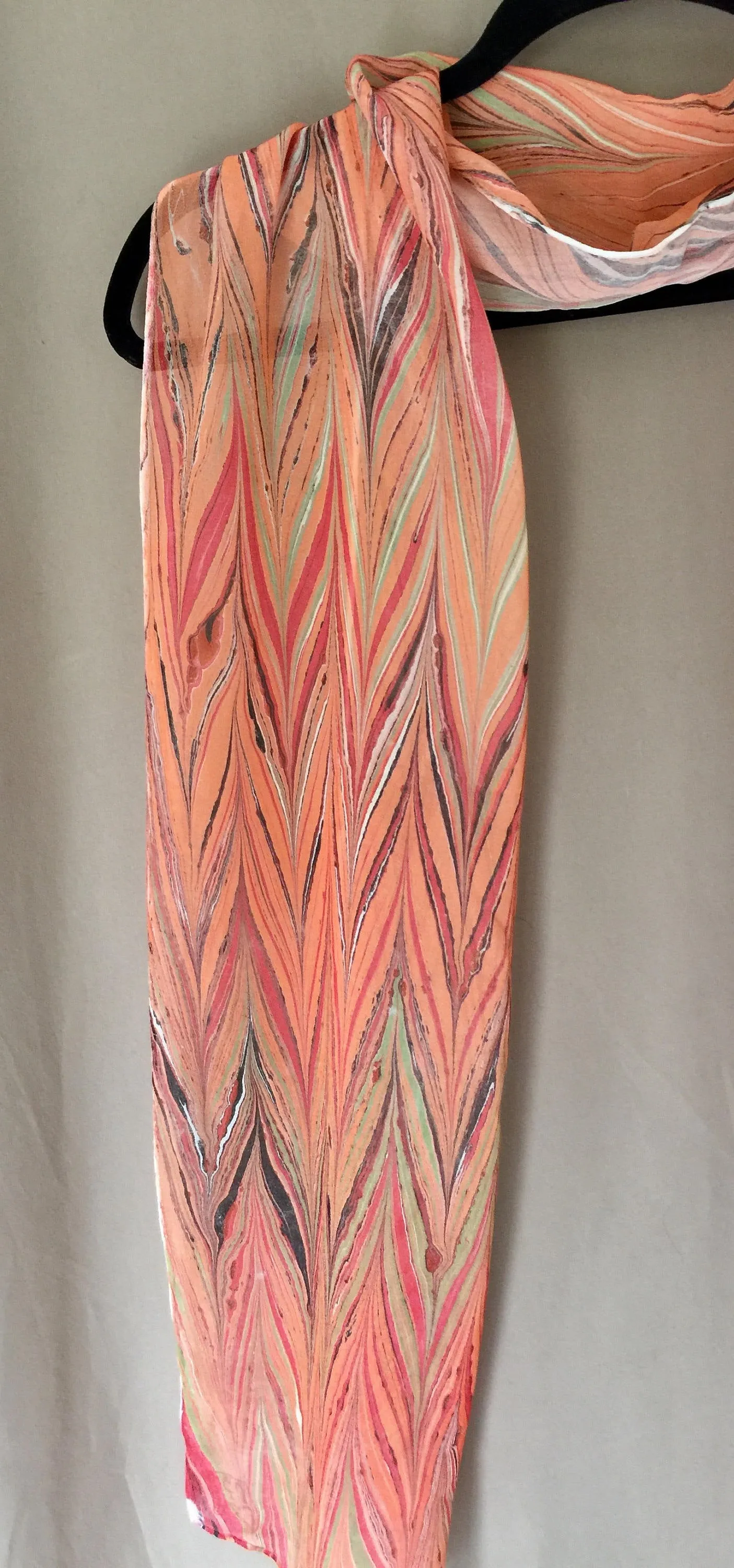 Orange green chevron  Soft Chiffon Silk 68x14"