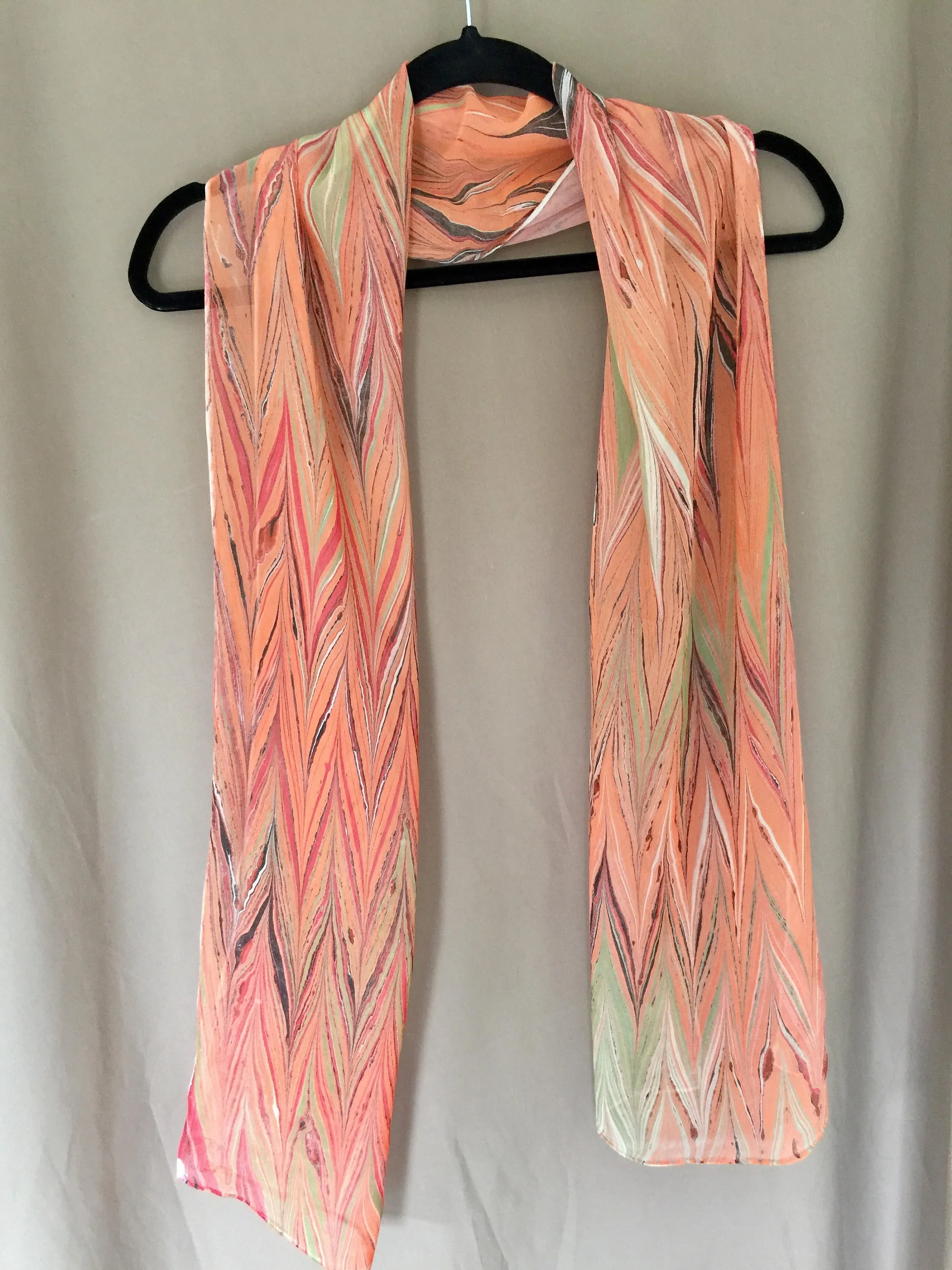 Orange green chevron  Soft Chiffon Silk 68x14"
