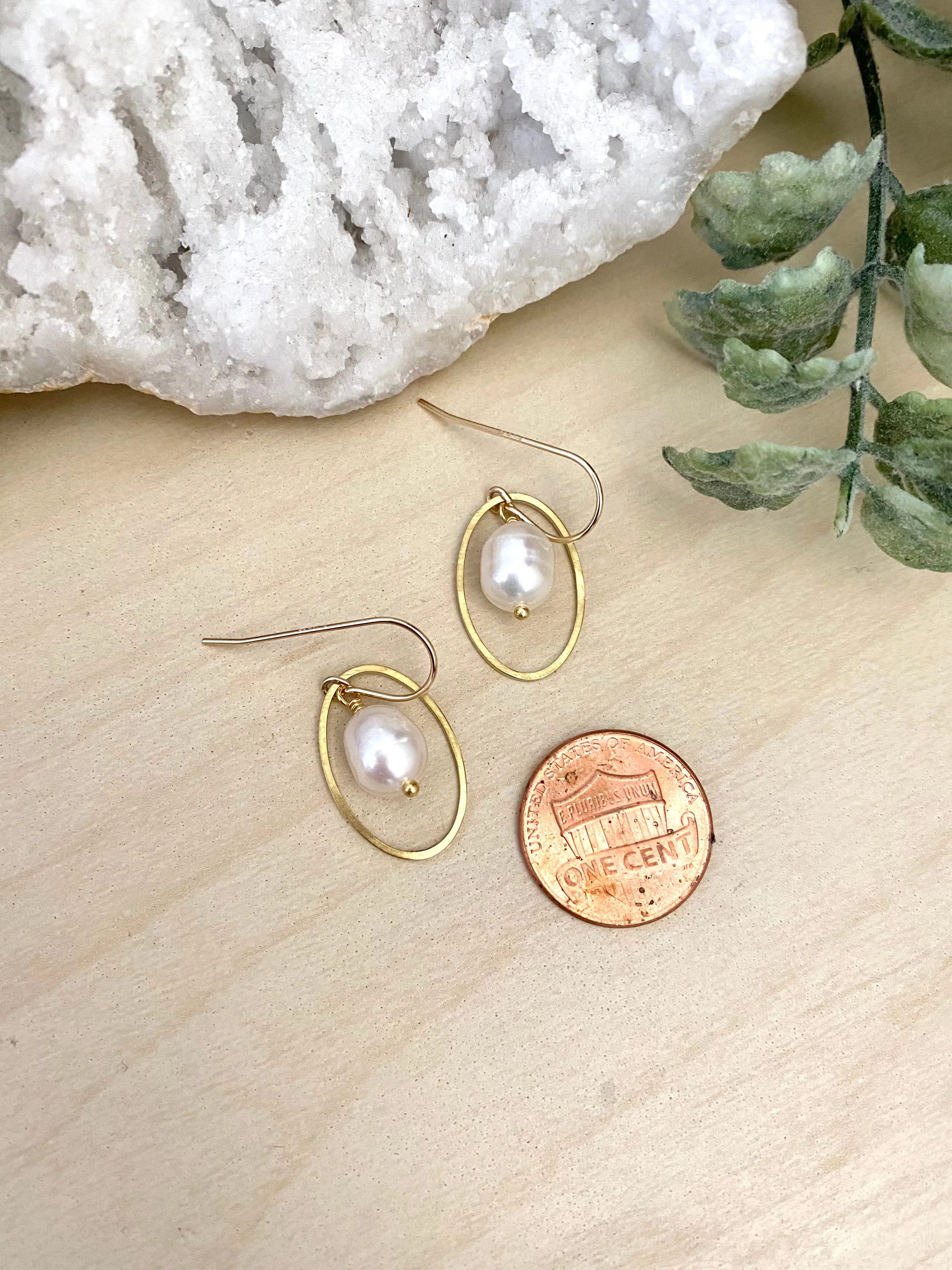 Oval Pearl Drop Earrings