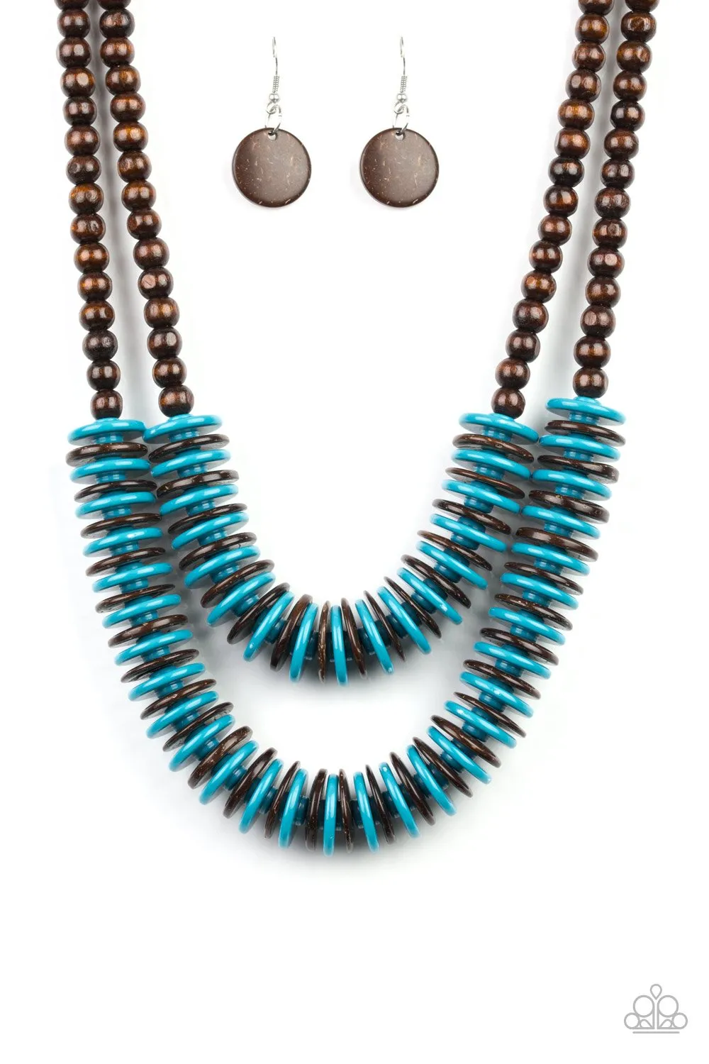 Paparazzi Dominican Disco - Blue Wooden Necklace
