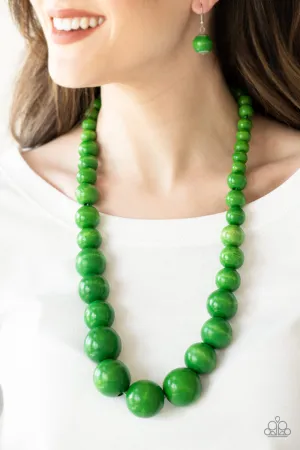 Paparazzi - Effortlessly Everglades  - Green Wood Necklace