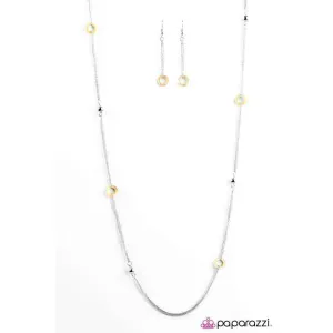 Paparazzi West Coast Fashion Yellow Hoops Silver Bead Necklace & Earring Set