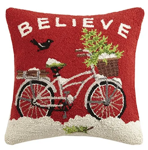 Peking Handicraft Believe Hook Wool Throw Pillow, Red