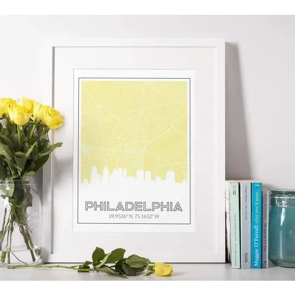 Philadelphia Pennsylvania skyline and map