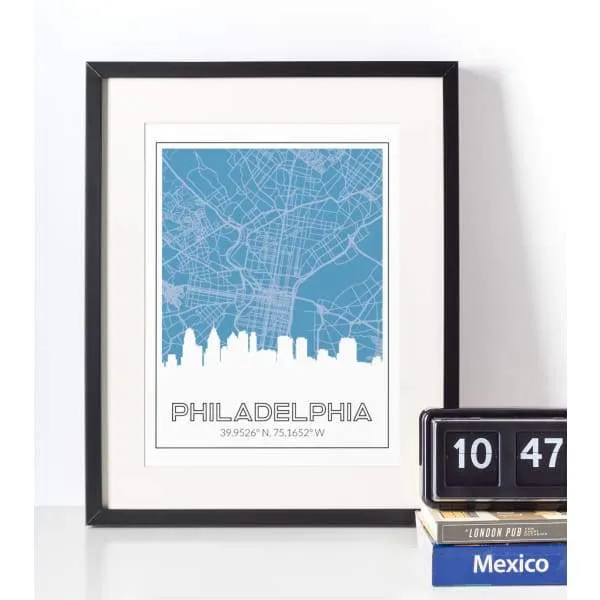 Philadelphia Pennsylvania skyline and map