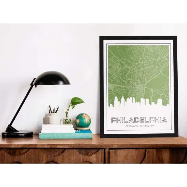 Philadelphia Pennsylvania skyline and map