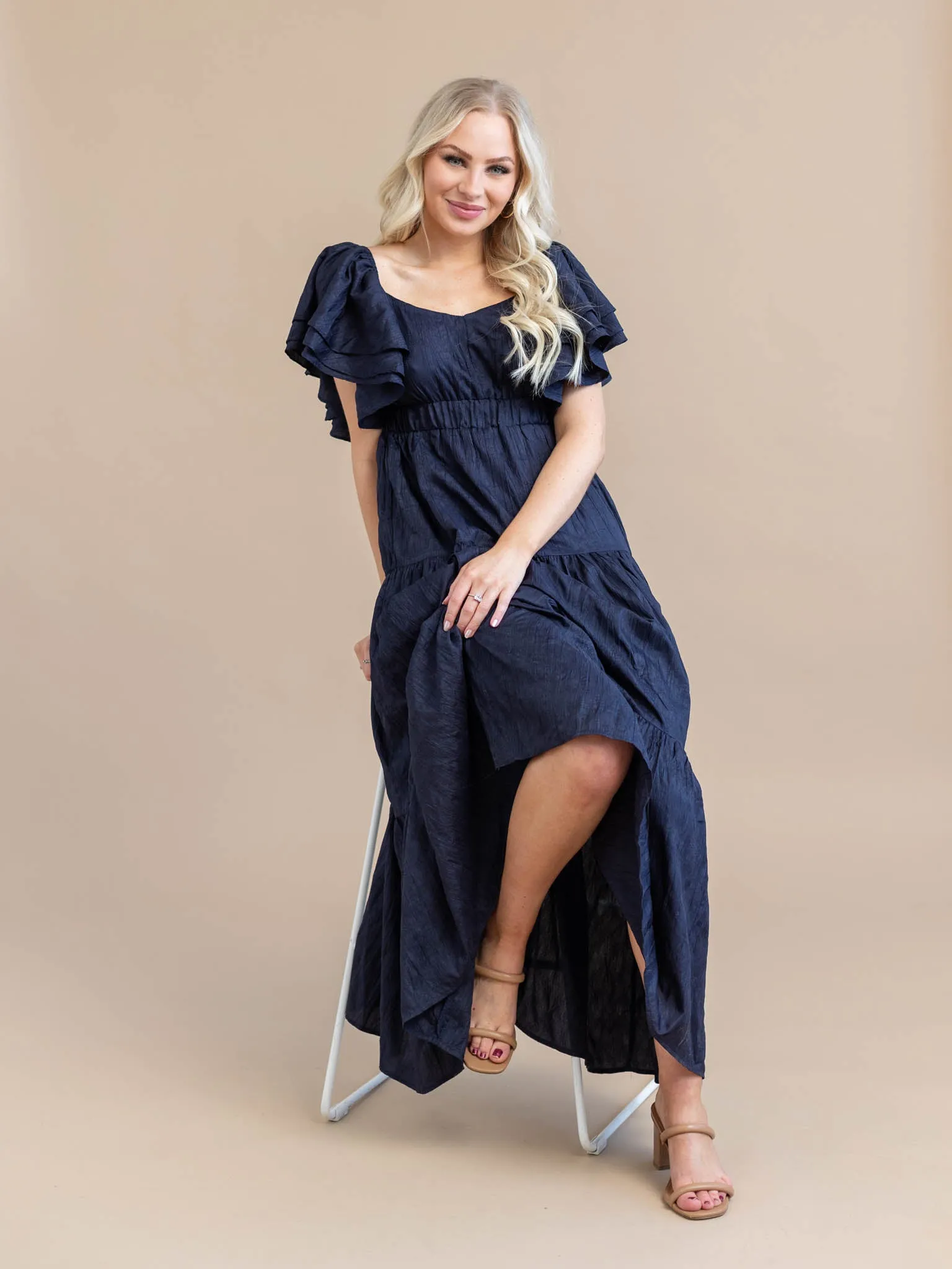 PINCH Flutter Sleeve Tiered Maxi Dress