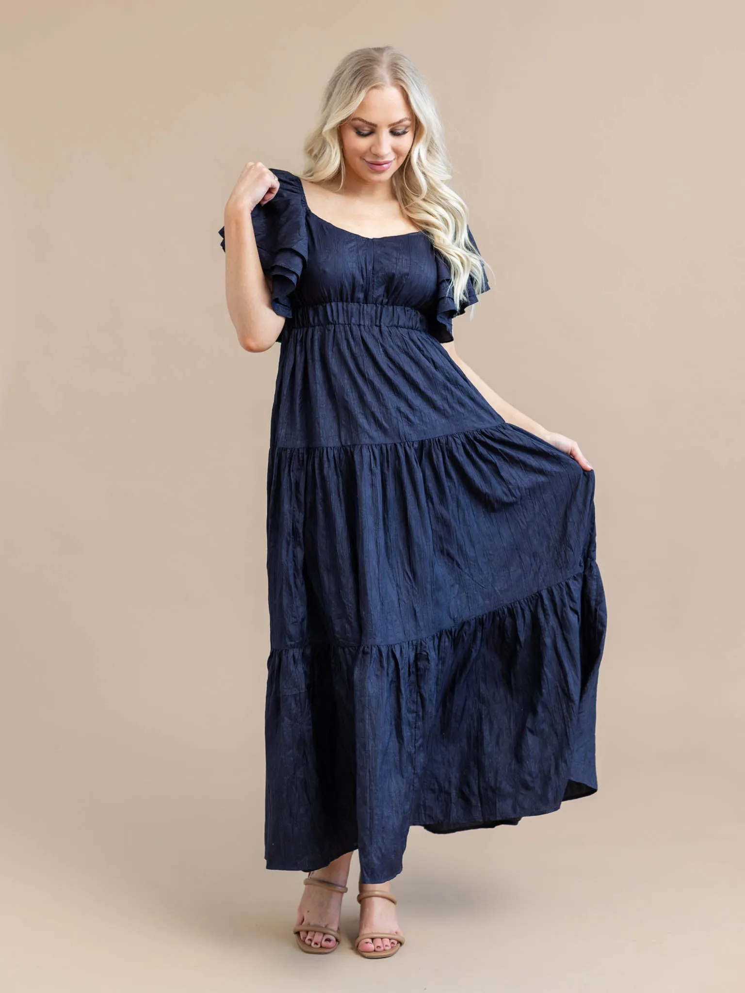 PINCH Flutter Sleeve Tiered Maxi Dress
