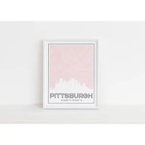 Pittsburgh Pennsylvania skyline and map with city coordinates