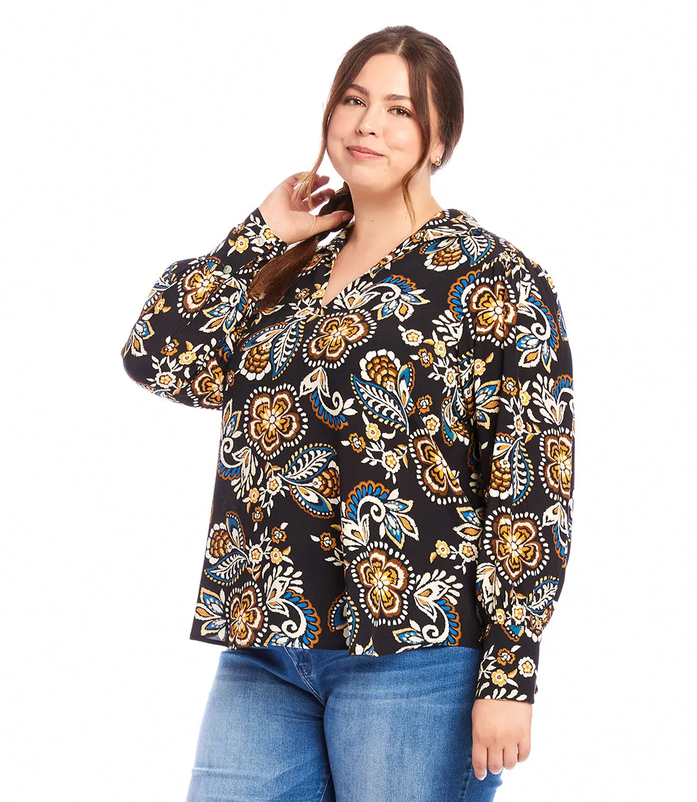 Plus Size Blouson V-Neck Top