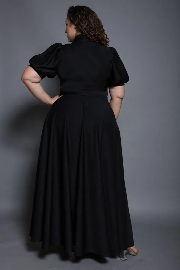 Plus Size Puff Sleeve Flowy Maxi Dress
