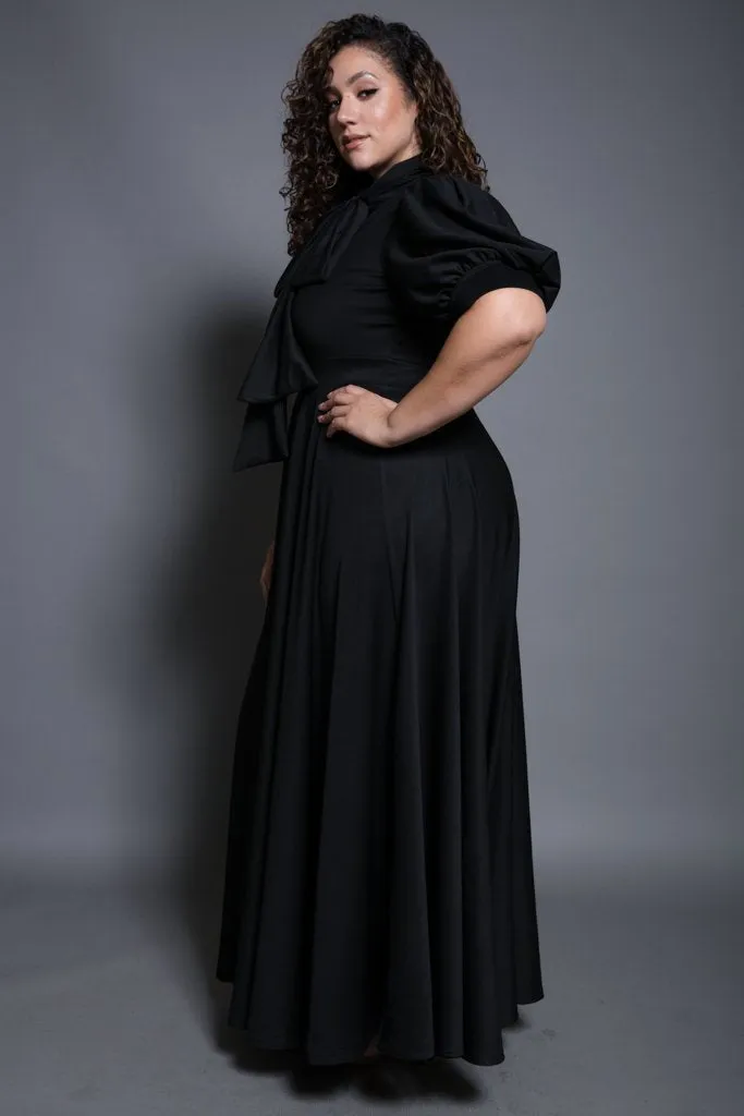 Plus Size Puff Sleeve Flowy Maxi Dress
