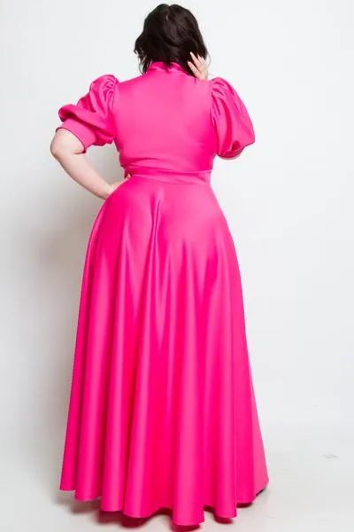 Plus Size Puff Sleeve Flowy Maxi Dress
