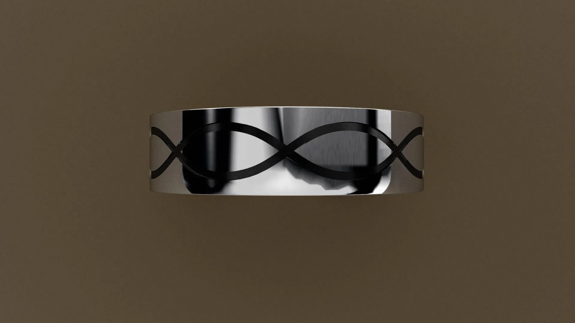 Polished White Gold 6mm Infinity Black Groove Wedding Band