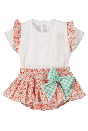 "Gianna" Coral Floral Blouse & Skirt