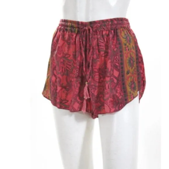 Raga Pink Paisley Print Silky Shorts Small