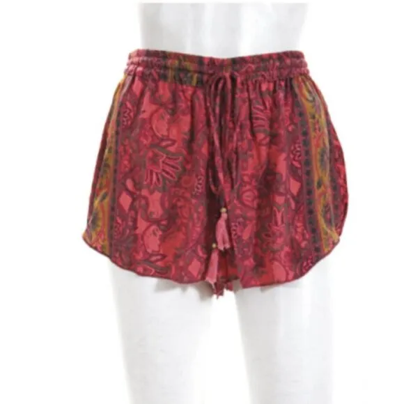 Raga Pink Paisley Print Silky Shorts Small