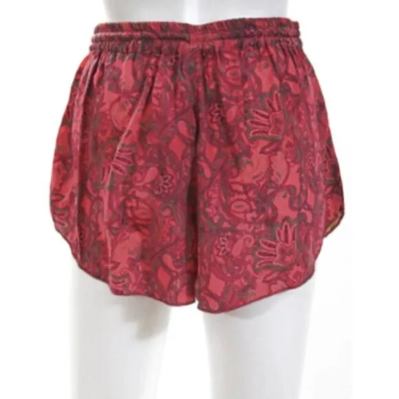 Raga Pink Paisley Print Silky Shorts Small