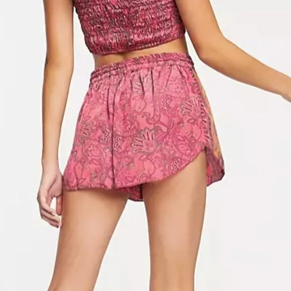 Raga Pink Paisley Print Silky Shorts Small
