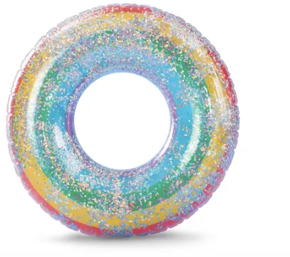 Rainbow Glitter Confetti Pool Ring Float Clear