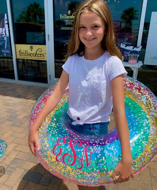 Rainbow Glitter Confetti Pool Ring Float Clear