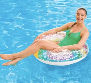 Rainbow Glitter Confetti Pool Ring Float Clear