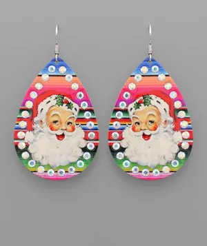 Retro Santa Sarape Bling Tear Drop Dangle Earrings
