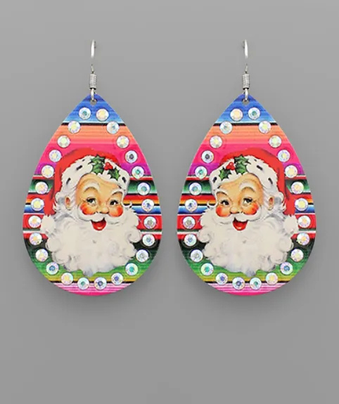 Retro Santa Sarape Bling Tear Drop Dangle Earrings