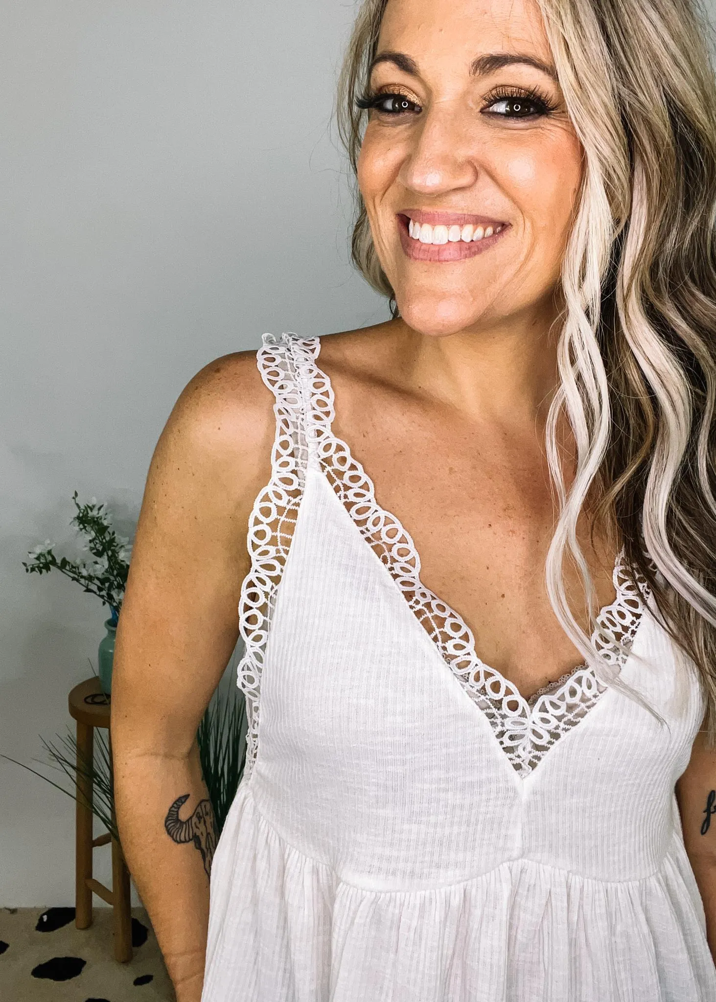 Ribbed Babydoll Top with Lace Detail