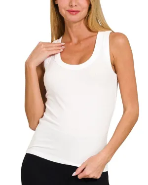Ribbed Scoop Neck Tank - Off White