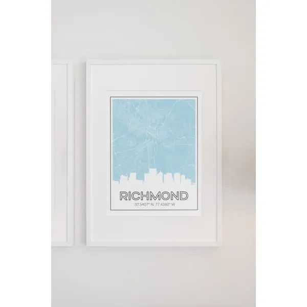 Richmond Virginia skyline and map with coordinates