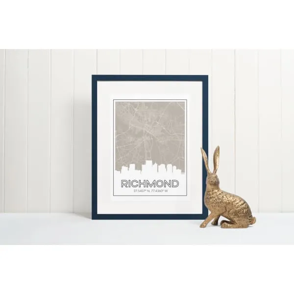 Richmond Virginia skyline and map with coordinates