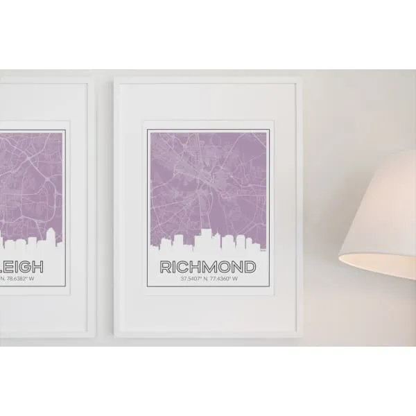 Richmond Virginia skyline and map with coordinates